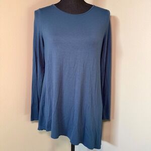 EILEEN FISHER Blue Asymmetrical Hem Long Sleeve Tunic Top Size S P